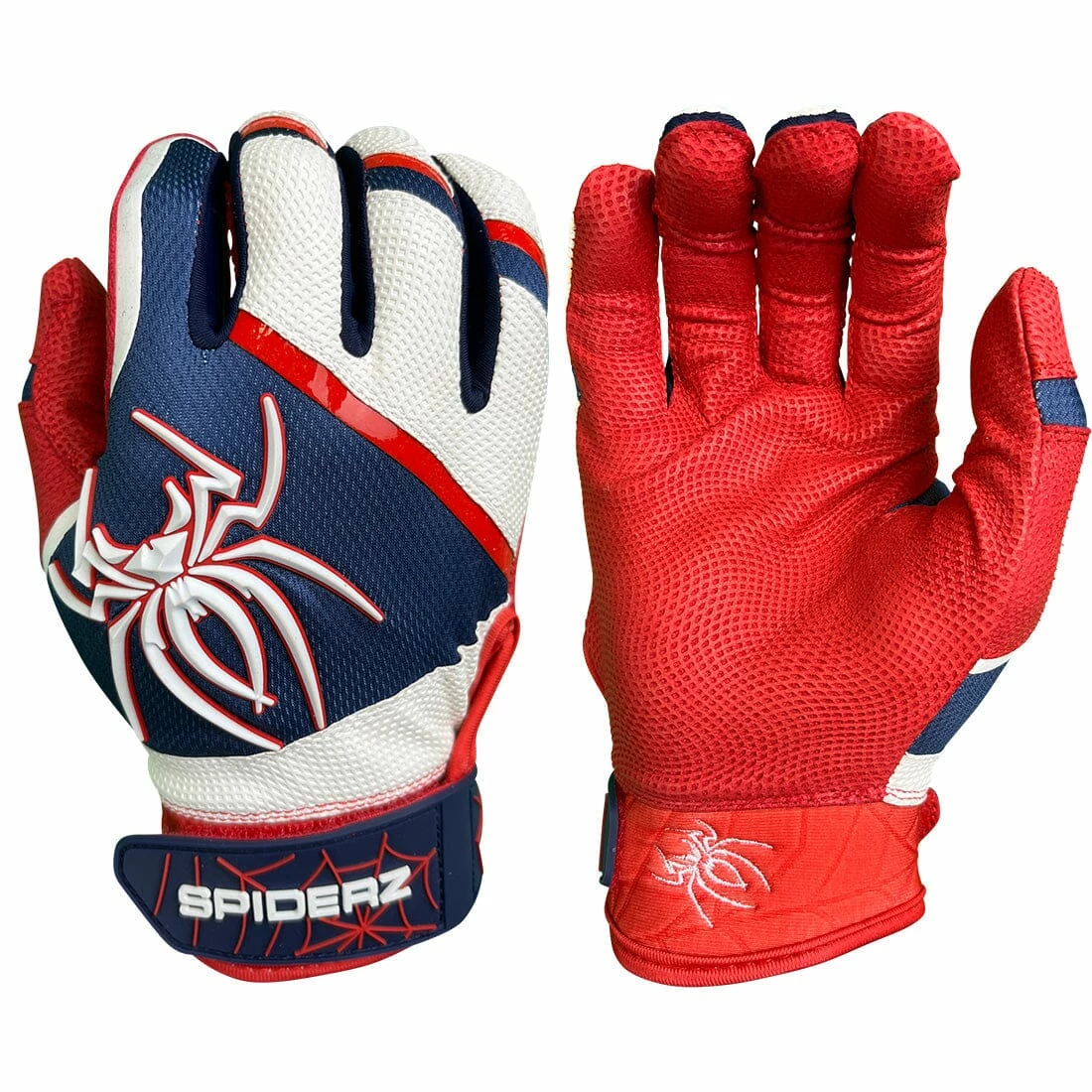 2023 Spiderz Pro Model Batting Gloves: White/Red/Navy 3 2023 Spiderz Pro Model Batting Gloves: White/Red/Navy
