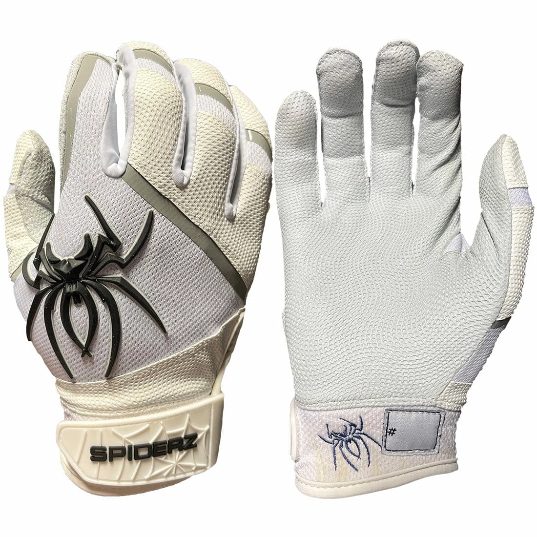 2023 Spiderz Pro Model Batting Gloves: White/Black/Silver 3 2023 Spiderz Pro Model Batting Gloves: White/Black/Silver