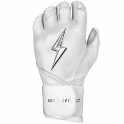 Bruce Bolt PREMIUM PRO Chrome Series Long Cuff Batting Gloves: White -Outlet Fielding Gloves Store LC CHRW LEFT