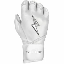 Bruce Bolt PREMIUM PRO Chrome Series Long Cuff Batting Gloves: White -Outlet Fielding Gloves Store LC CHRW RIGHT