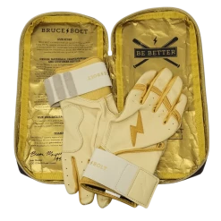 Bruce Bolt PREMIUM PRO Gold Series Batting Gloves: Long Cuff -Outlet Fielding Gloves Store LC GLD BAG2