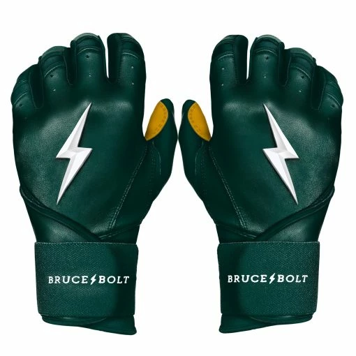 Bruce Bolt PREMIUM PRO Long Cuff Batting Gloves: Green -Outlet Fielding Gloves Store LC GRNG HERO