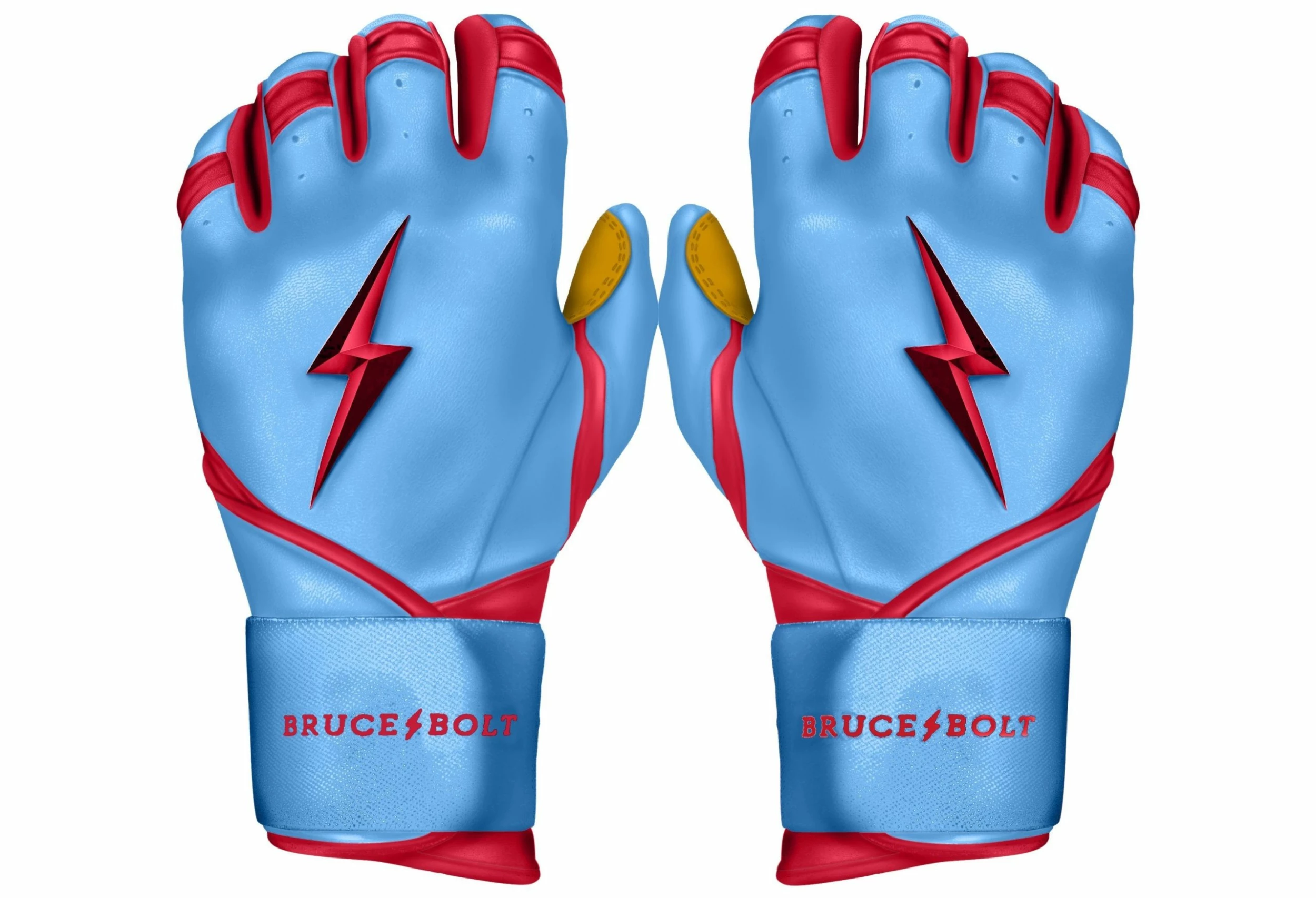 Bruce Bolt PREMIUM PRO BADER Series Long Cuff Batting Gloves: Baby Blue 3 Bruce Bolt PREMIUM PRO BADER Series Long Cuff Batting Gloves: Baby Blue