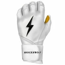 Bruce Bolt PREMIUM PRO Long Cuff Batting Gloves: White -Outlet Fielding Gloves Store LC WHTG LEFT