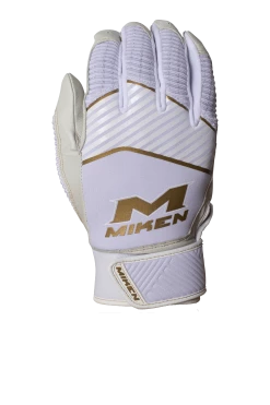 Miken Softball MK7X Adult White And Gold Batting Gloves: MBGGLD-WHT -Outlet Fielding Gloves Store MBGGLDwhite3