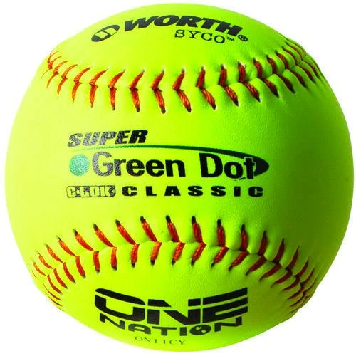 Worth 11" One Nation Green Dot Slowpitch Softballs (Dozen): ON11CY -Outlet Fielding Gloves Store ON11CY 1