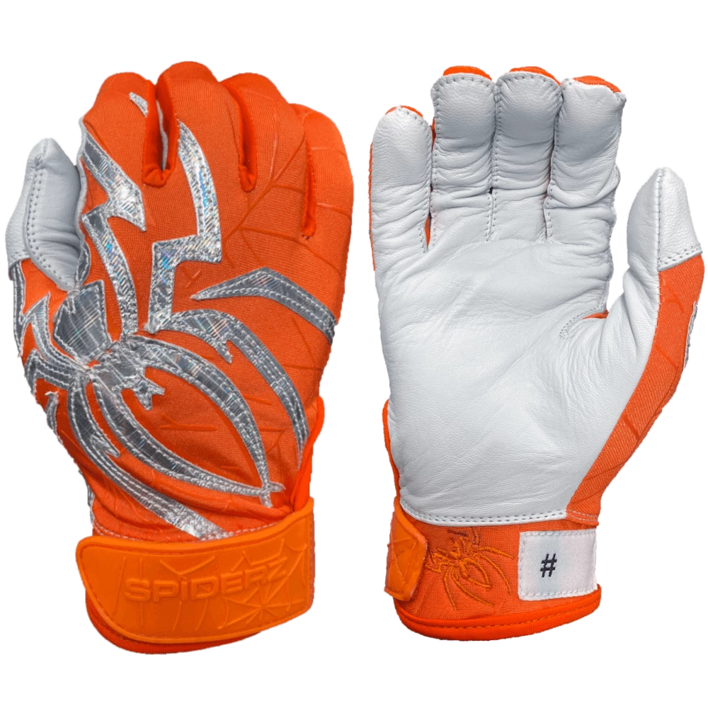 2022 Spiderz PRIZM Batting Gloves: Orange/Silver 3 2022 Spiderz PRIZM Batting Gloves: Orange/Silver