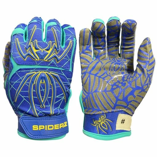 2021 Spiderz HYBRID Small Batch Batting Gloves: Royal/Turquoise/Yellow -Outlet Fielding Gloves Store RoyalBlueYellowTurquoise