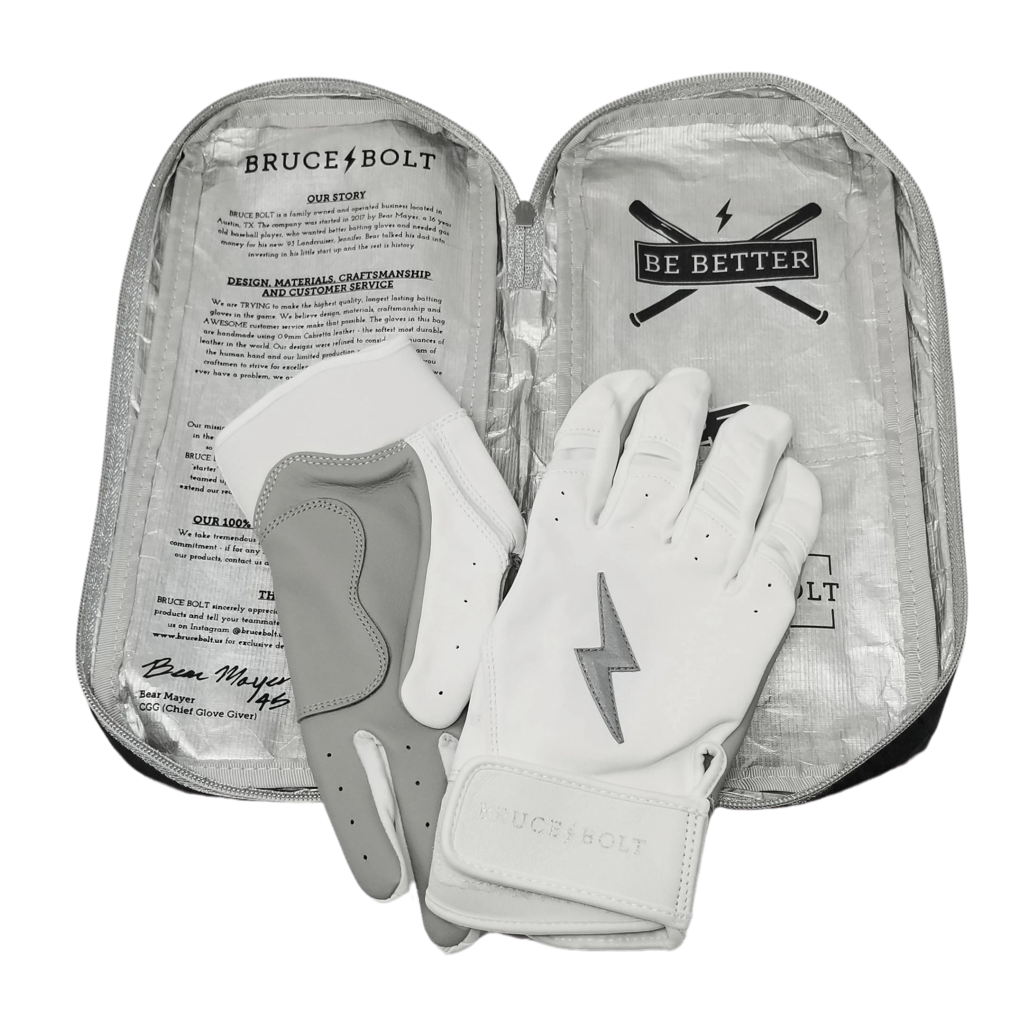 Bruce Bolt PREMIUM PRO Chrome Series Short Cuff Batting Gloves: White 6 Bruce Bolt PREMIUM PRO Chrome Series Short Cuff Batting Gloves: White - Image 4