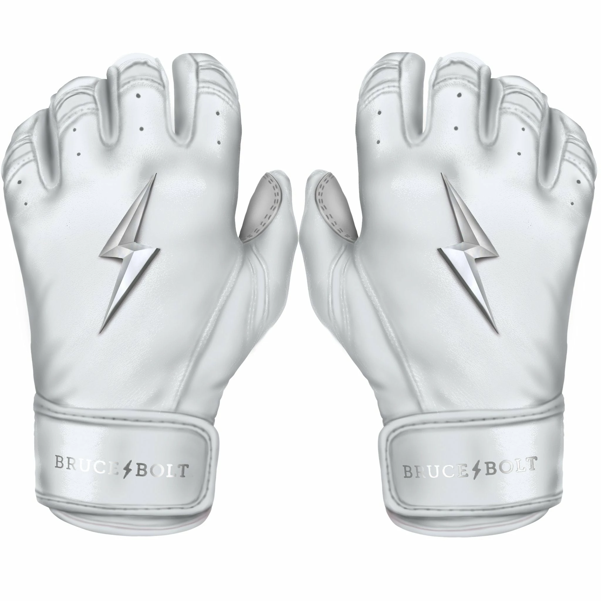 Bruce Bolt PREMIUM PRO Chrome Series Short Cuff Batting Gloves: White 3 Bruce Bolt PREMIUM PRO Chrome Series Short Cuff Batting Gloves: White