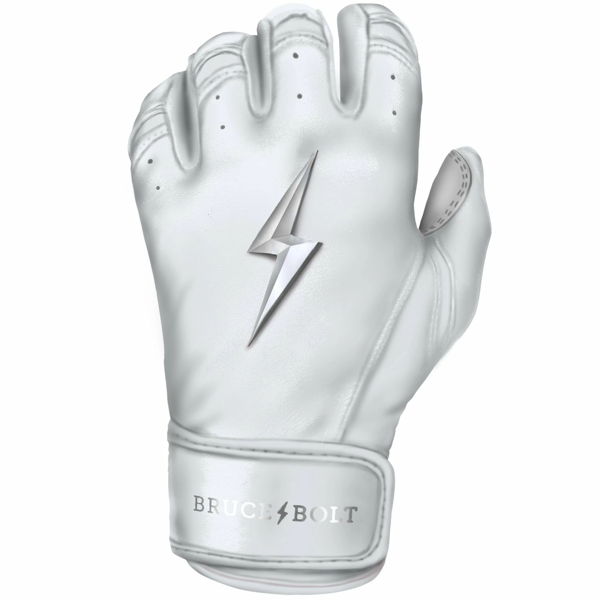 Bruce Bolt PREMIUM PRO Chrome Series Short Cuff Batting Gloves: White 7 Bruce Bolt PREMIUM PRO Chrome Series Short Cuff Batting Gloves: White - Image 5