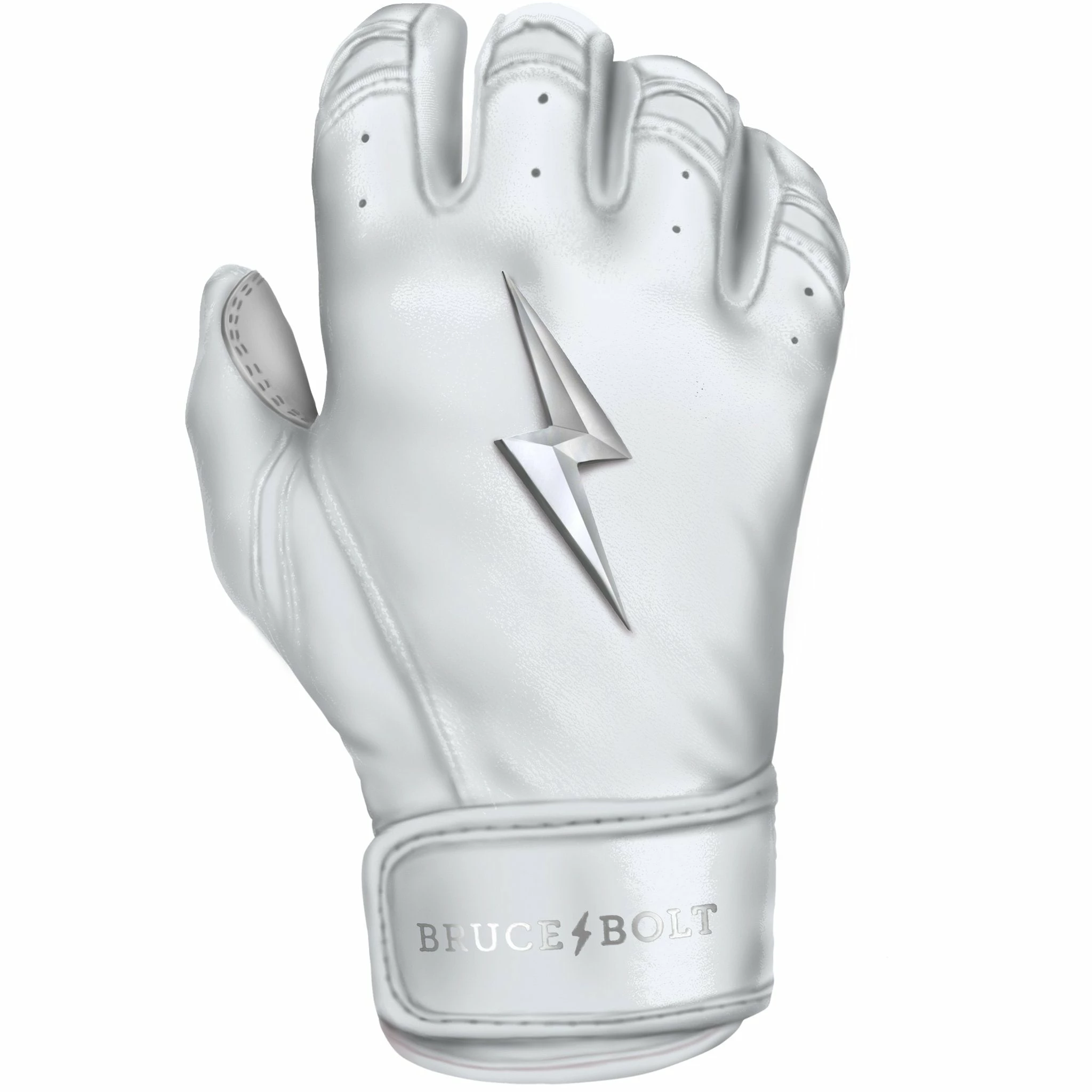 Bruce Bolt PREMIUM PRO Chrome Series Short Cuff Batting Gloves: White 10 Bruce Bolt PREMIUM PRO Chrome Series Short Cuff Batting Gloves: White - Image 8