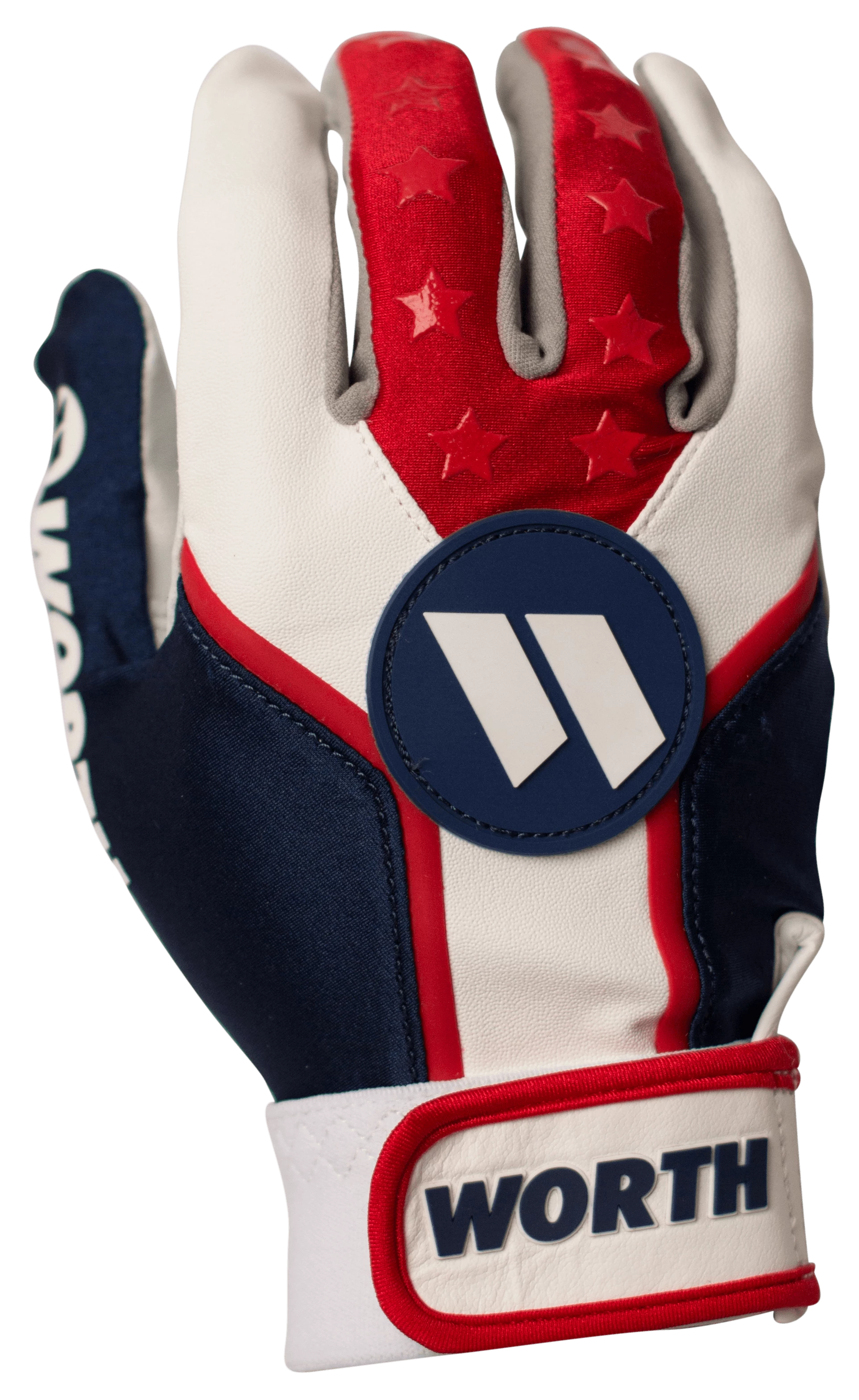 Worth Adult Red, White, And Blue Team Batting Gloves: WBATGL-RWB 3 Worth Adult Red, White, And Blue Team Batting Gloves: WBATGL-RWB