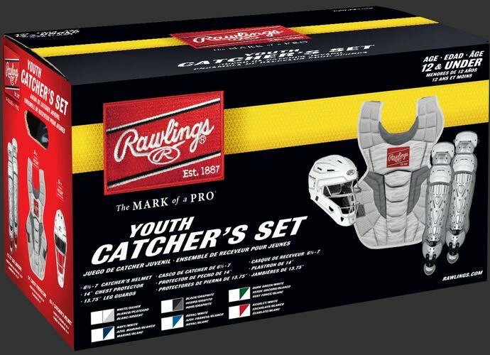 Rawlings Youth White/Silver VELO 2.0 Catcher's Gear Box Set: CSV2Y-W/SIL 4 Rawlings Youth White/Silver VELO 2.0 Catcher's Gear Box Set: CSV2Y-W/SIL - Image 2