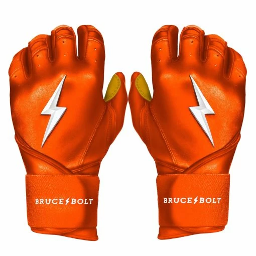 Bruce Bolt PREMIUM PRO Long Cuff Batting Gloves: Orange -Outlet Fielding Gloves Store premium pro long cuff batting gloves orange brucebolt 571260